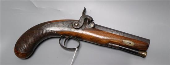 A 19th century percussion cap pistol, walnut stock